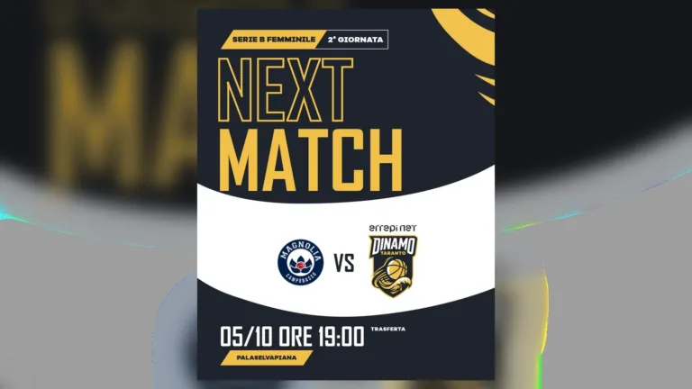 Grafica next match: Magnolia Campobasso contro Errepi Net Dinamo Taranto, 5 ottobre ore 19 al PalaSelvapiana